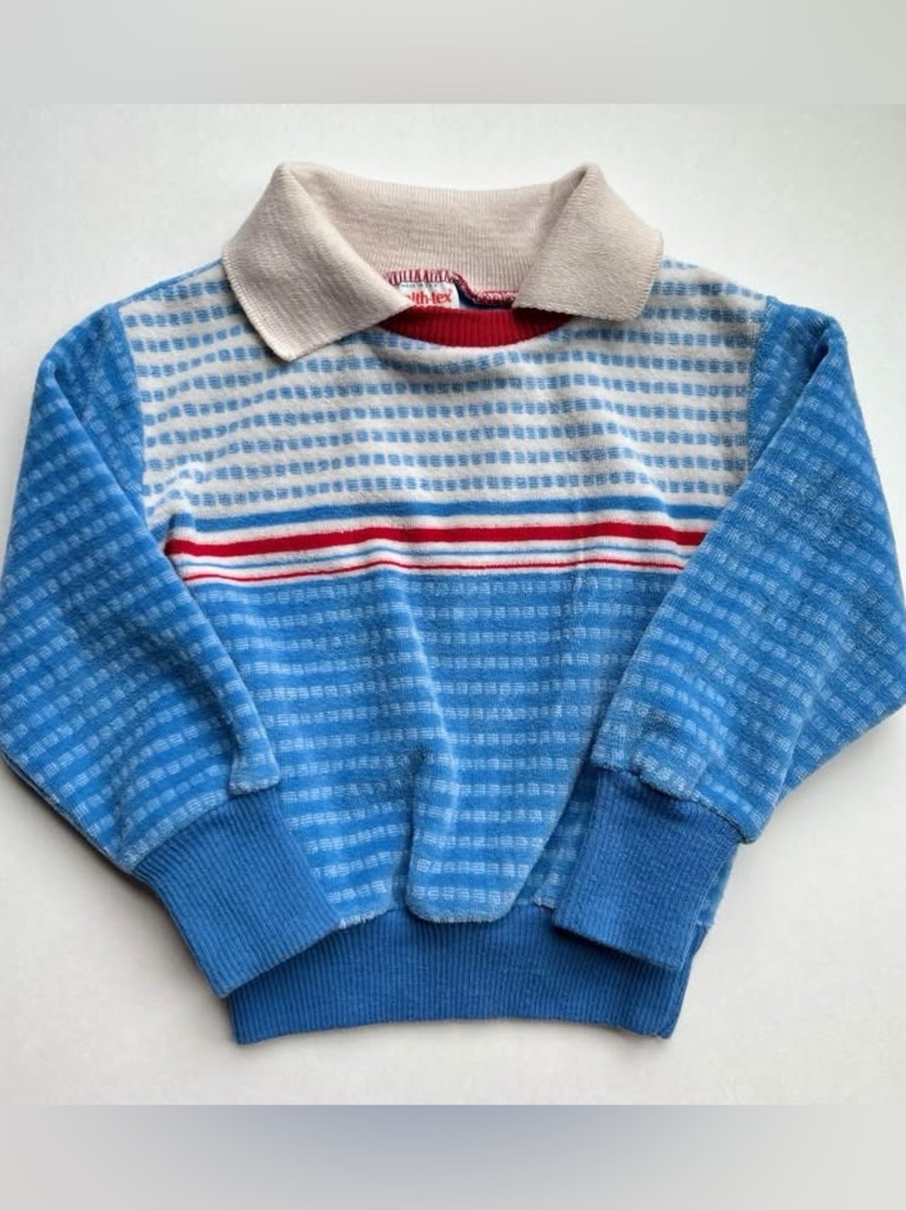 healthtex Blue Striped Polo Collar Sweater with Red Accents